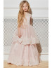 Blush Pink Lace Tulle Tiered Sweet Flower Girl Dress